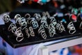 Closeup of hand made rings on market