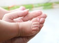 Closeup hand of mother holding baby foot Royalty Free Stock Photo