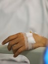 Closeup hand Patients sleep to saline at the hospital ward physical examination admit
