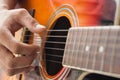 Closeup hand playing guitar Royalty Free Stock Photo