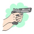 closeup hand shooting with short gun illustration vector hand drawn isolated on white background line art Royalty Free Stock Photo