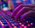 A closeup of a hand typing on a keyboard accessing a quantum computing simulation software