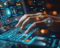 A closeup of a hand typing on a keyboard accessing a quantum computing simulation software