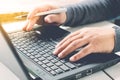 Closeup hand are using laptops. Royalty Free Stock Photo