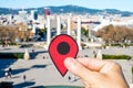 Red marker at Montjuic Hill in Barcelona, Spain Royalty Free Stock Photo