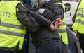 Closeup of handcuffs on a protester