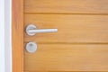 Closeup handle doorknob and keyhole of wooden door