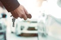 Closeup of hands of a businesswoman Using a remote control car key Royalty Free Stock Photo