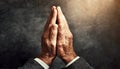 Closeup of Hands Clasped in Prayer of an Elderly Man - Generative Ai Royalty Free Stock Photo