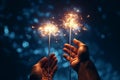 Closeup of hands holding sparklers and creating. Generative ai Royalty Free Stock Photo