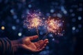 Closeup of hands holding sparklers and creating. Generative ai Royalty Free Stock Photo