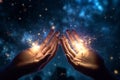 Closeup of hands holding sparklers and creating. Generative ai Royalty Free Stock Photo