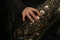 Closeup of Musician Playing Baritone Saxophone