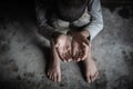 Closeup hands poor child begging you for help concept for poverty  people, Human Rights Royalty Free Stock Photo