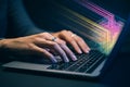 Typing on laptop keyboard for data science and machine learning artificial intelligence concepts image Royalty Free Stock Photo