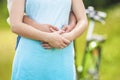 Closeup of Hands of Young Caucasian Couple Standing Embraced Tog Royalty Free Stock Photo