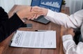 Closeup handshake in after successful business meeting. Enthusiastic Royalty Free Stock Photo