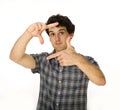 Closeup of handsome young man over white background Royalty Free Stock Photo