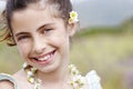 Closeup Of Happy Cute Little Girl In Flower Necklace Royalty Free Stock Photo