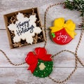 Closeup of of happy holiday sugar cookies to celebrate christmas