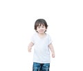 Closeup happy asian kid with smile face isolated on white background with clipping path