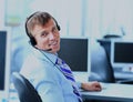 Closeup Of Happy Telephone Operators. Royalty Free Stock Photo