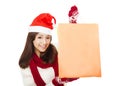 Closeup of happy young woman holding shopping bags. Royalty Free Stock Photo