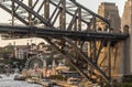 Closeup of Harbour bridge North side landing during sunset, Sydney Australia Royalty Free Stock Photo