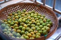 Closeup of Hawthorns in a wooden bowl