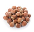 Closeup of hazelnuts, isolated on the white background Royalty Free Stock Photo