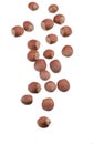 Closeup of hazelnuts, isolated on the white background Royalty Free Stock Photo