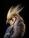 Closeup Head of Beautiful Moluccan Cockatoo, Pink salmon-crested Parrot Isolated on Black Background