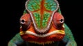 Closeup of the head of a chameleon lizard, AI-generated.
