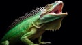 Closeup head of green iguana, Green iguana side view on wood, animal closeup. AI Generative Royalty Free Stock Photo