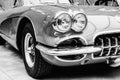 Closeup of the headlights and front bumper on vintage automobile Royalty Free Stock Photo