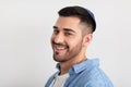 Closeup headshot portrait of smiling jewish man in kippa