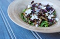 Healthy mixed vegetable salad sitting on a rustic blue table Royalty Free Stock Photo