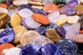 Closeup of a heap of colorful stones.