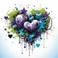 Closeup heart lot paint splatters purple blue graffiti emote ill