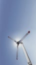 Closeup of helicopter tail rotor blade mechanism against blue sky Royalty Free Stock Photo