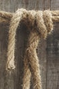 Closeup of Hemp Rope Fastened on Wooden Column