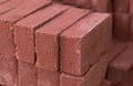 Closeup high angle shot of red bricks as building materials