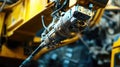 Closeup of a hightech vibration sensor mounted on heavy machinery detecting minute vibrations and sending data to an