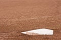 Closeup of home plate at baseball diamond