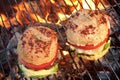 Closeup of Homemade Burgers On Hot BBQ Grill Royalty Free Stock Photo