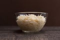 Closeup Homemade Celeriac Salad In Glass Bowl. Pickled Vegetable On Table. Superfood