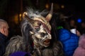 Closeup on horned devil in traditional krampuslauf with wooden masks in Retz Royalty Free Stock Photo