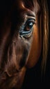 Closeup horse eye, portrait of animal on dark background. Royalty Free Stock Photo