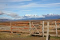 Closeup of horse paddock in patagonian fields Royalty Free Stock Photo