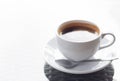 Closeup hot americano coffee on glass table with over light, selective focus Royalty Free Stock Photo